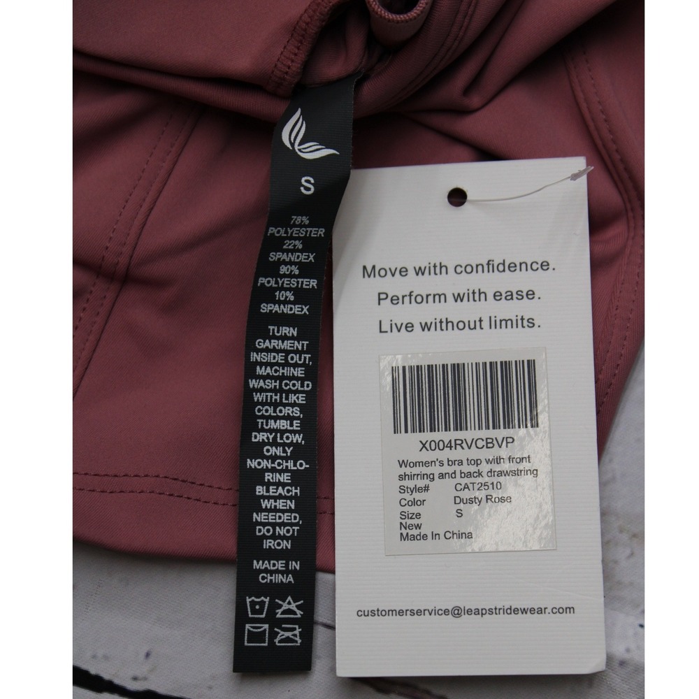 Leapstride Womens Bra Top Dusty Rose Ruched Front Back Drawstring S New - Picture 3 of 6
